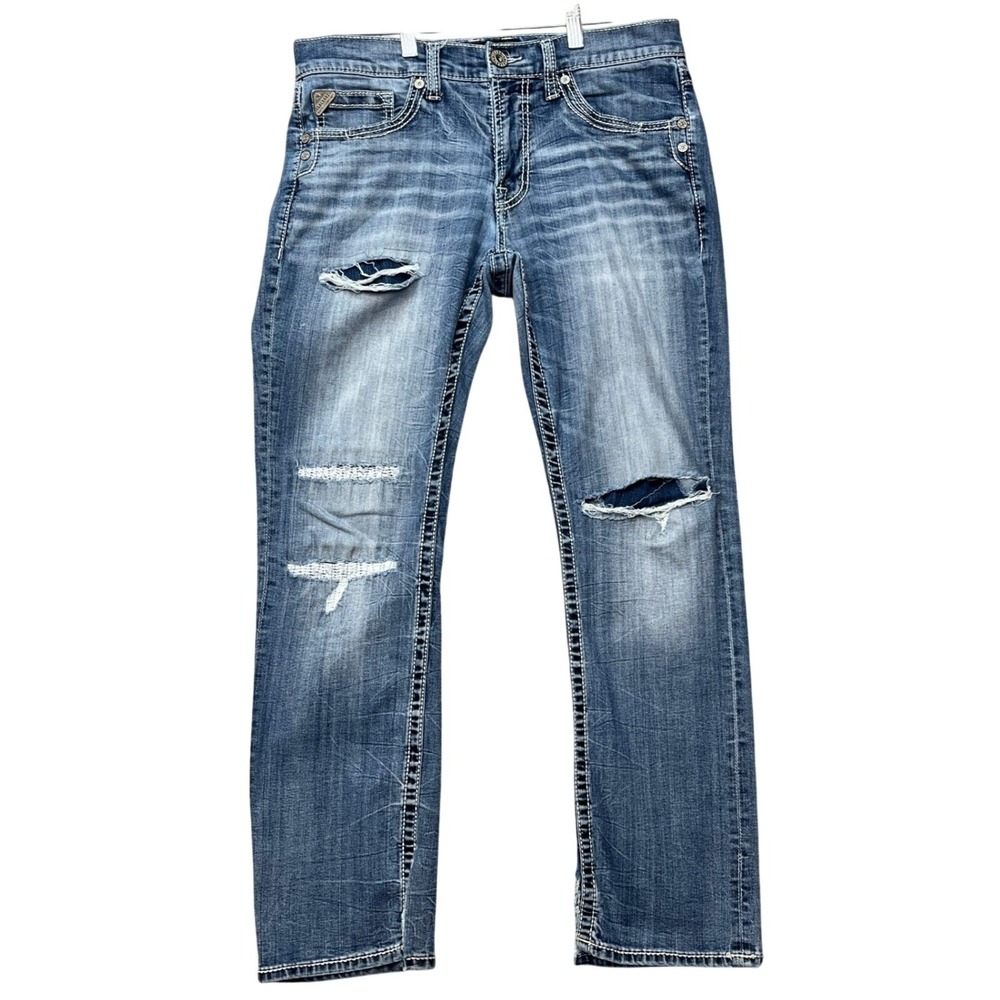 Salvage Supply Company Jeans Mens 32x30 Light Wash Distressed Straight Leg Denim